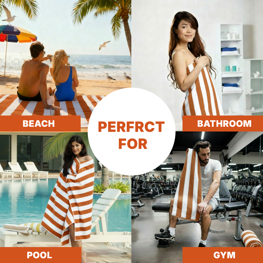Premium Cotton Beach Towel – Large, Quick-Dry & Highly Absorbent Striped Design