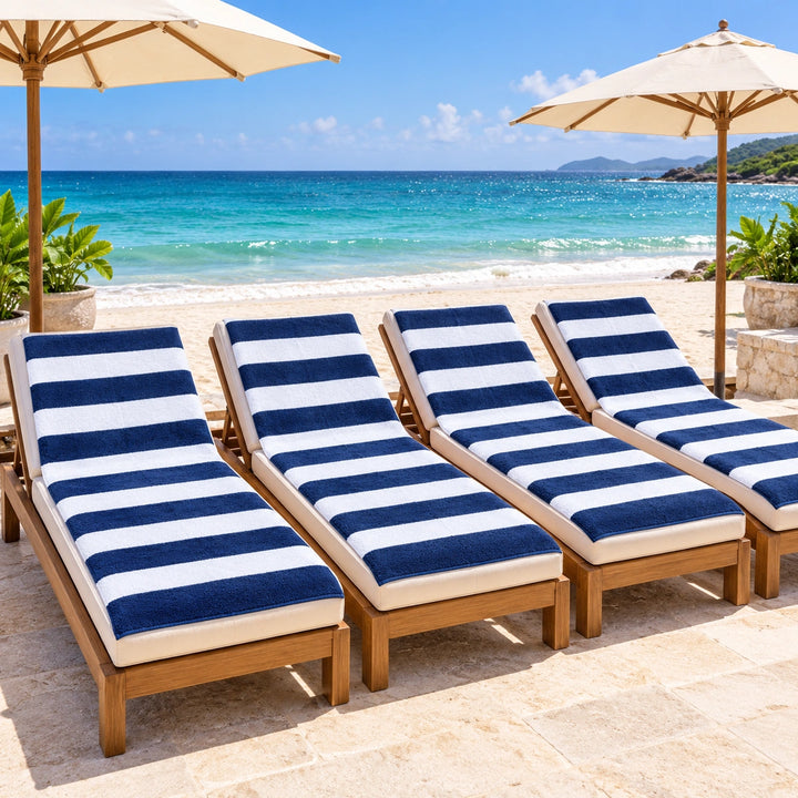Soft navy striped cotton towels designed for comfortable daily use