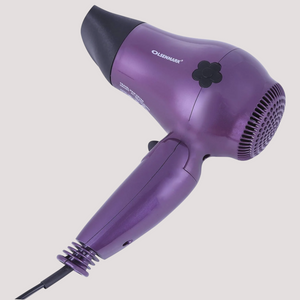 Purple hair dryer with compact design and airflow vents, shown ready for everyday hair drying
