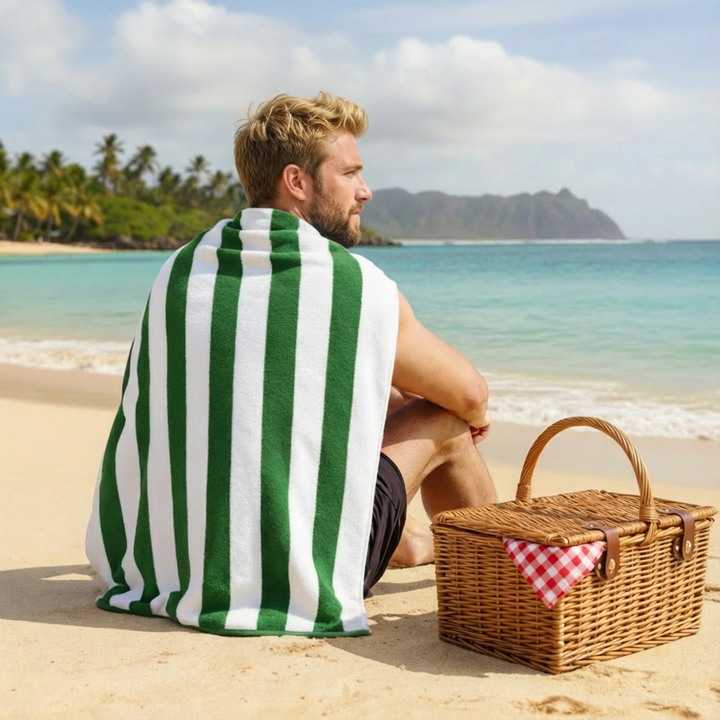 Premium Cotton Beach Towel – Large, Quick-Dry & Highly Absorbent Striped Design