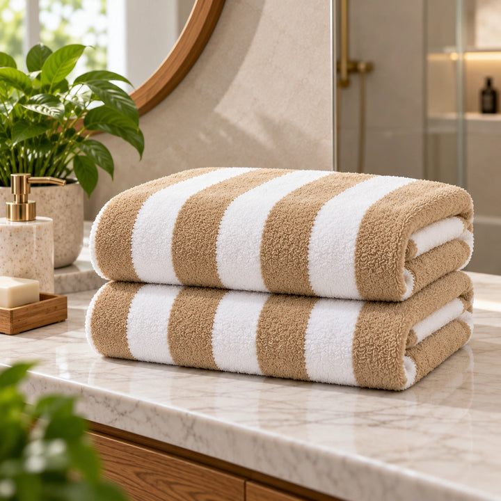 Soft beige striped bath towel