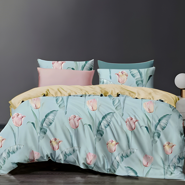 Floral King Size Bed Sheet Set – 6 PCs with Deep Pocket Fitted Sheet & Duvet Cover (6FS95)