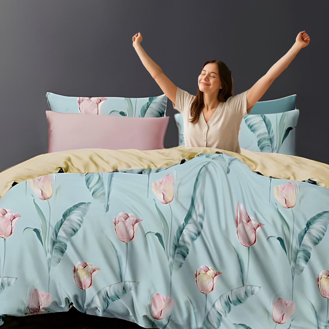 Floral King Size Bed Sheet Set – 6 PCs with Deep Pocket Fitted Sheet & Duvet Cover (6FS95)