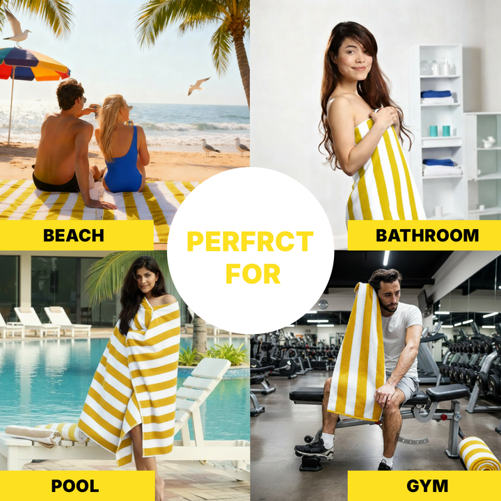 Premium Cotton Beach Towel – Large, Quick-Dry & Highly Absorbent Striped Design