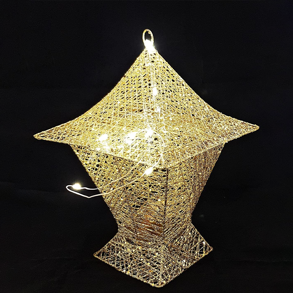 MOONCEE 3D Gold Ramadan Lantern with LED Lights - Decorative Lamp for Home & Events