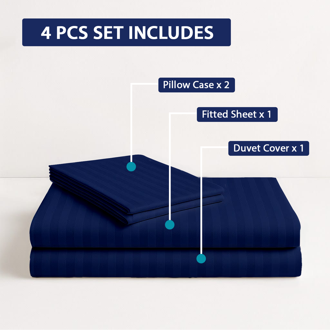 4 PCs Single Bed Sheets Set With Duvet Cover Set 160x220 cm Bedding Set (Dark Blue)