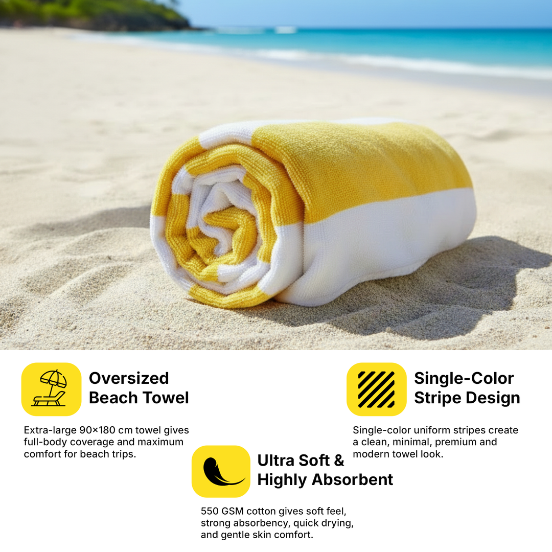 Premium Cotton Beach Towel – Large, Quick-Dry & Highly Absorbent Striped Design