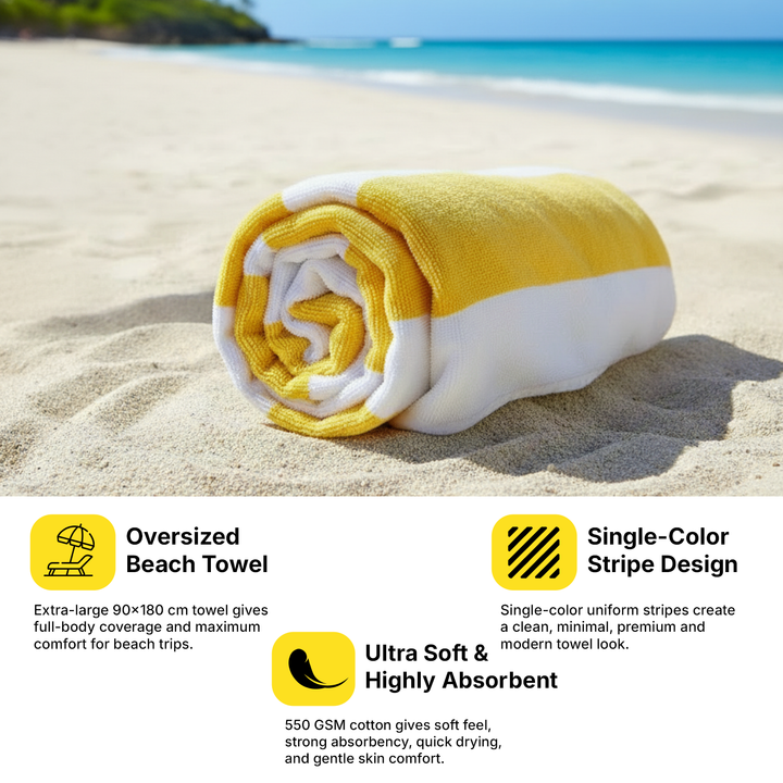 Premium Cotton Beach Towel – Large, Quick-Dry & Highly Absorbent Striped Design