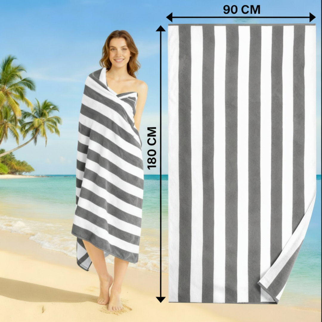 Premium Cotton Beach Towel – Large, Quick-Dry & Highly Absorbent Striped Design