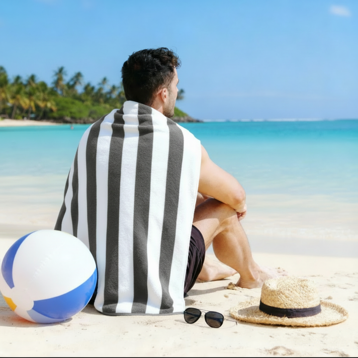 Premium Cotton Beach Towel – Large, Quick-Dry & Highly Absorbent Striped Design