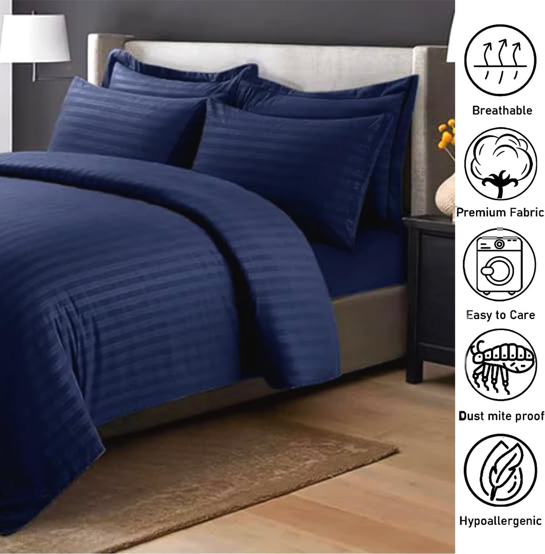 4 PCs Single Bed Sheets Set With Duvet Cover Set 160x220 cm Bedding Set (Dark Blue)