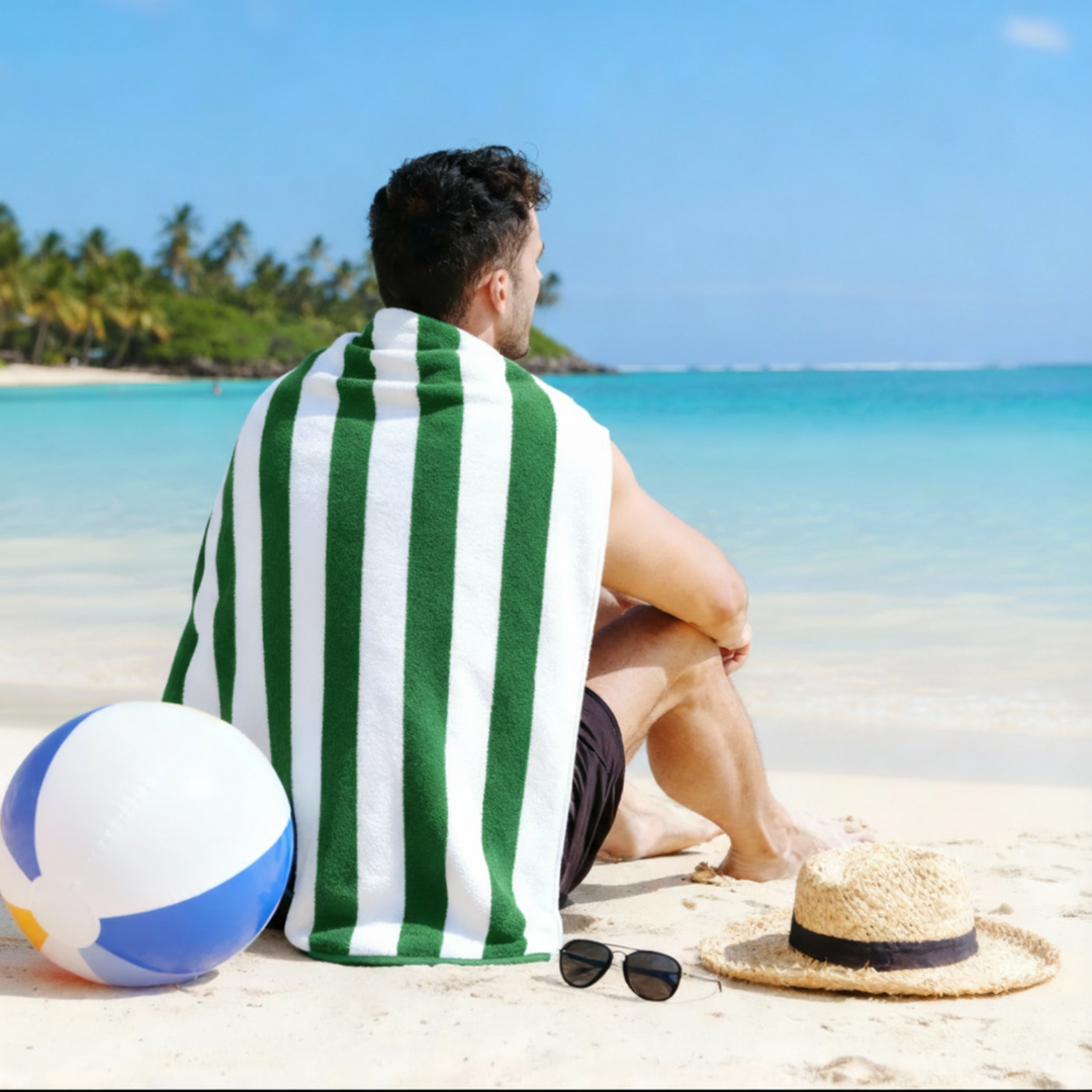 Premium Cotton Beach Towel – Large, Quick-Dry & Highly Absorbent Striped Design