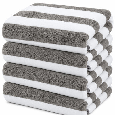 Grey and white striped bath towels