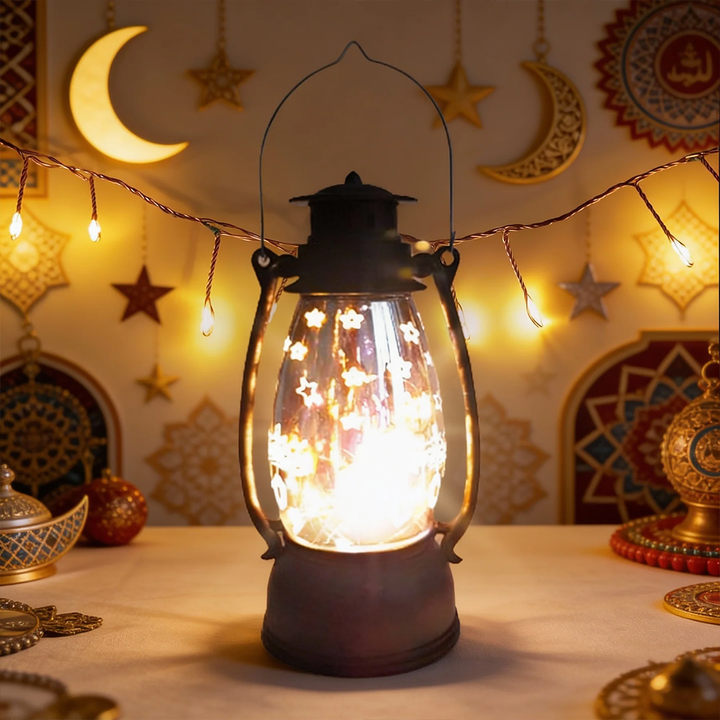 Ramadan Star LED Lantern Light – Warm Glow Eid Mubarak Table & Home Decor Lamp