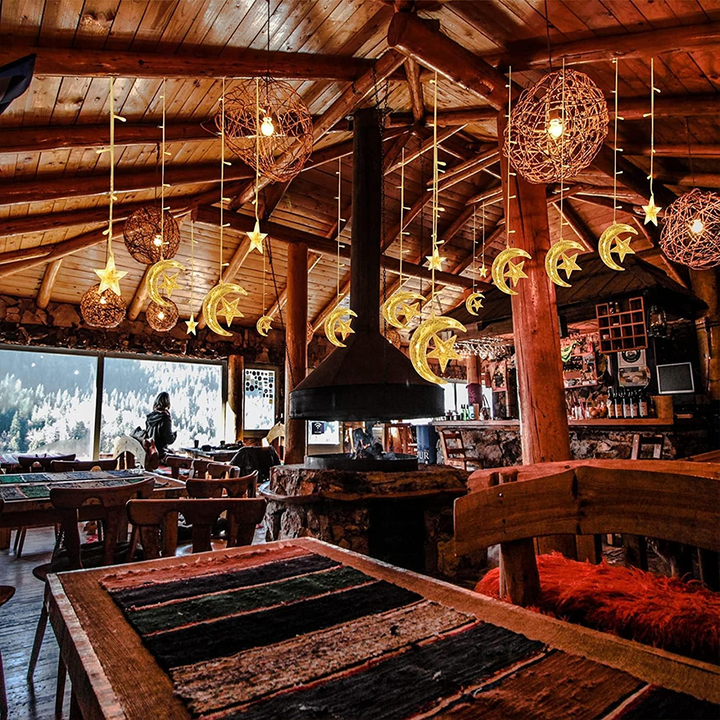 138 LED Moon & Star Curtain String Lights – 3.5M  Ramadan Decoration Light (Warm White)