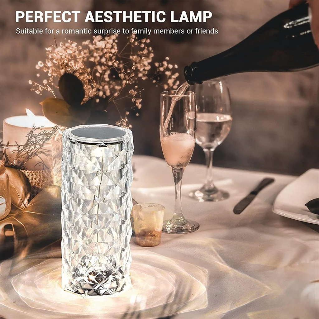مصباح طاولة MOONCEE Crystal Lamp قابل لإعادة الشحن يعمل باللمس، 3 أوضاع ألوان مع منفذ USB-C