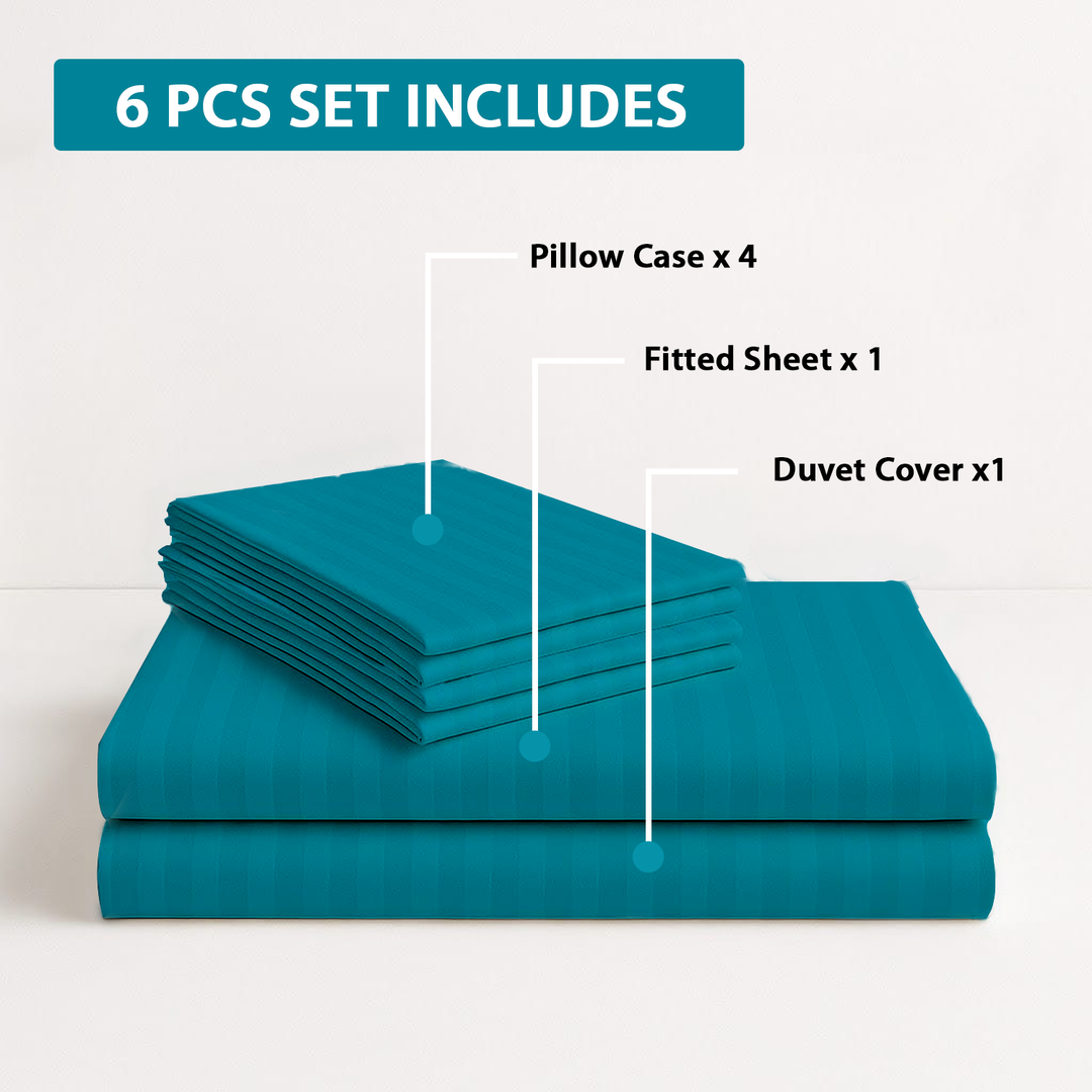MOONCEE 6 PCs King Size Bed Sheet Set Duvet Cover 220x240 Bedding Set (Teal Blue)