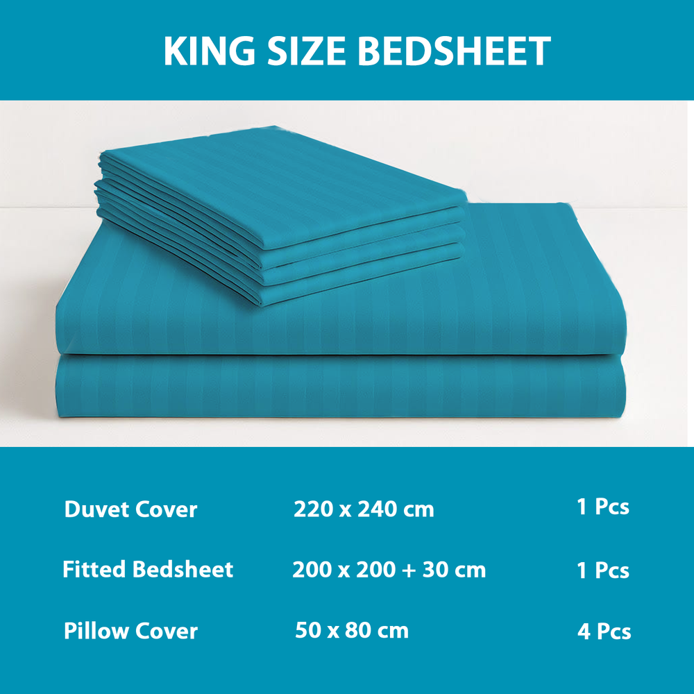 Teal king size bedsheet set with dimensions and quantity 