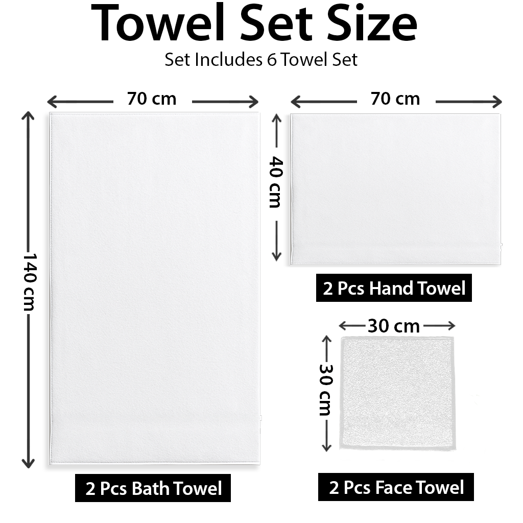 6 PCs White Cotton Towel Set - Hotel Quality Towels for Daily Comfort (White)