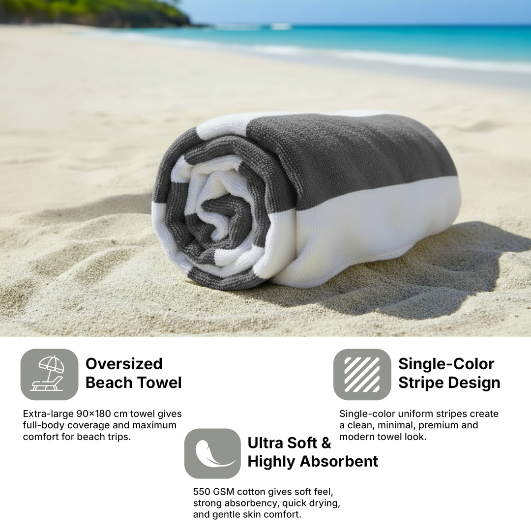 Premium Cotton Beach Towel – Large, Quick-Dry & Highly Absorbent Striped Design