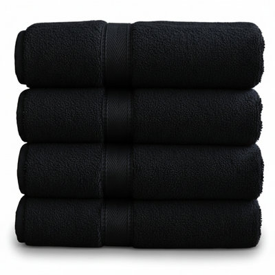 Black 600 GSM spa towel folded neatly