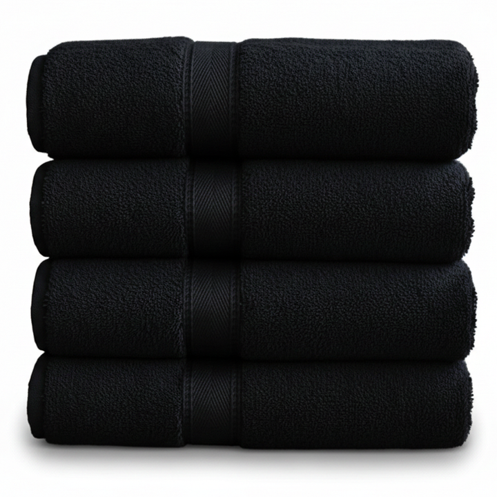 Black 600 GSM spa towel folded neatly
