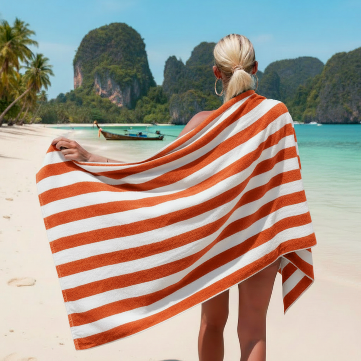 Premium Cotton Beach Towel – Large, Quick-Dry & Highly Absorbent Striped Design
