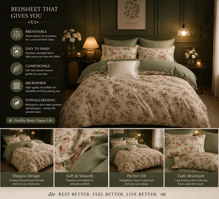6 PCs Floral King Size Bedding Set – Nature Inspired Duvet, Fitted Bedsheet Set (6FS185)