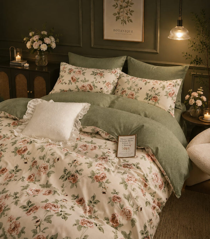 6 PCs Floral King Size Bedding Set – Nature Inspired Duvet, Fitted Bedsheet Set (6FS185)