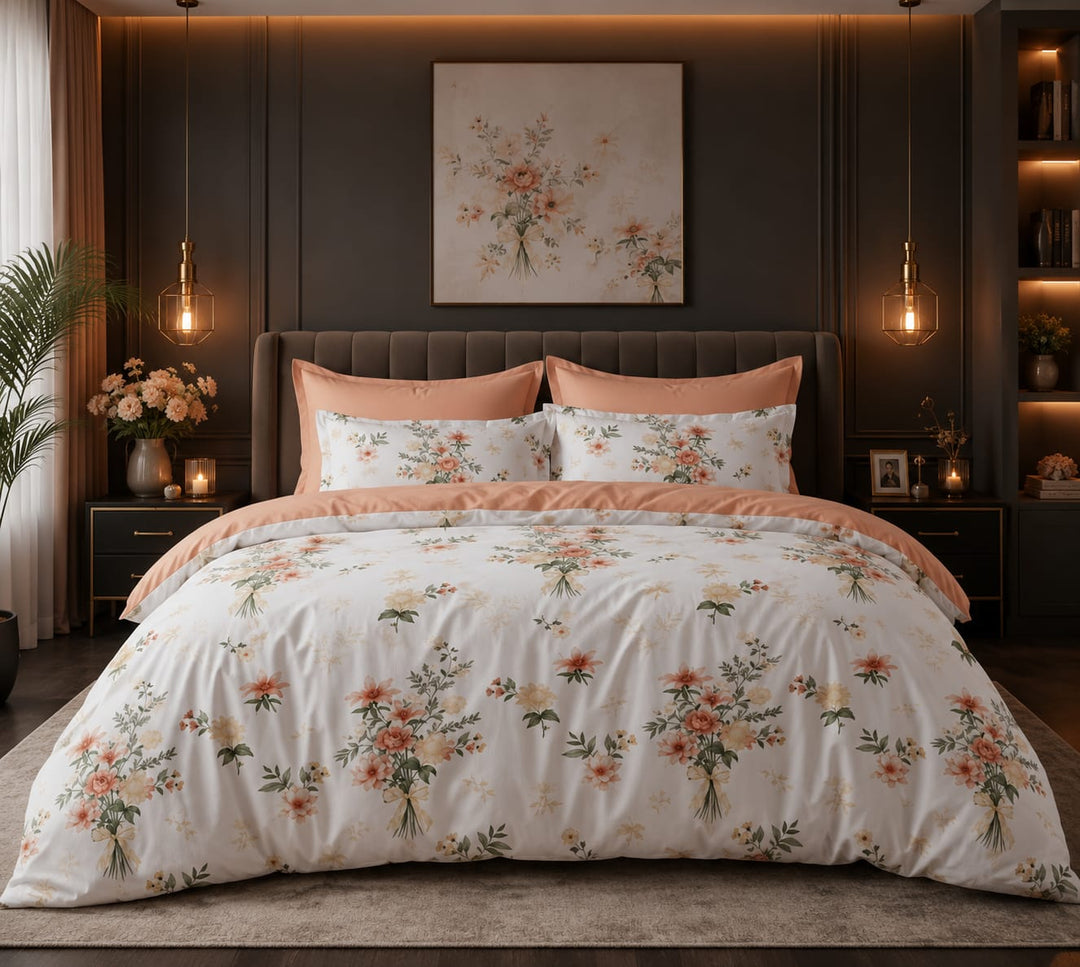 6 PCs King Size Blossom Printed Bedding Set with Duvet, Fitted Sheet &amp; Pillowcases (6FS187)