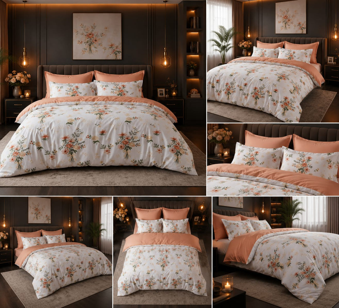 6 PCs King Size Blossom Printed Bedding Set with Duvet, Fitted Sheet &amp; Pillowcases (6FS187)