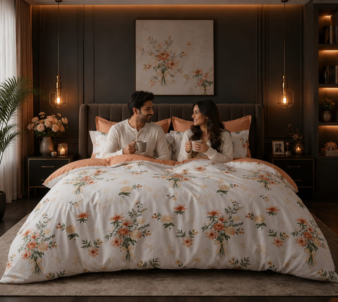 6 PCs King Size Blossom Printed Bedding Set with Duvet, Fitted Sheet &amp; Pillowcases (6FS187)
