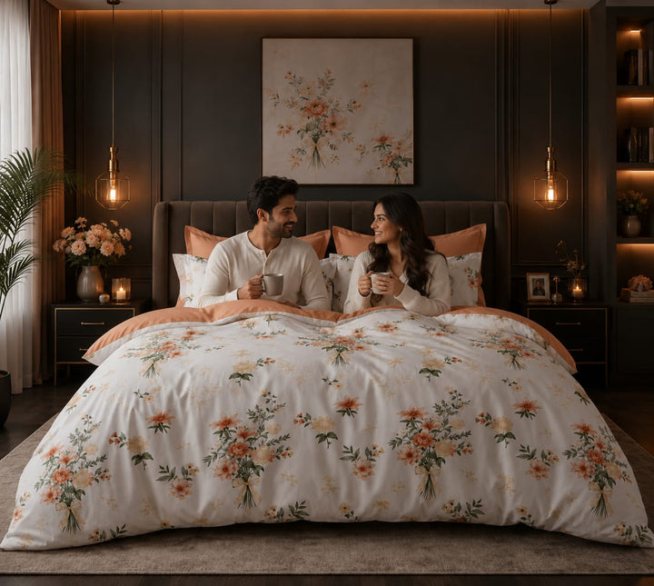 6 PCs King Size Blossom Printed Bedding Set with Duvet, Fitted Sheet &amp; Pillowcases (6FS187)