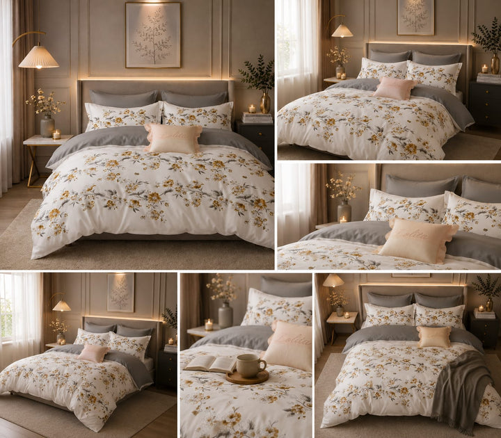6 PCs King Size Elegant Bedding Set with Duvet Cover Fitted Sheet &amp; Pillowcases (6FS188)