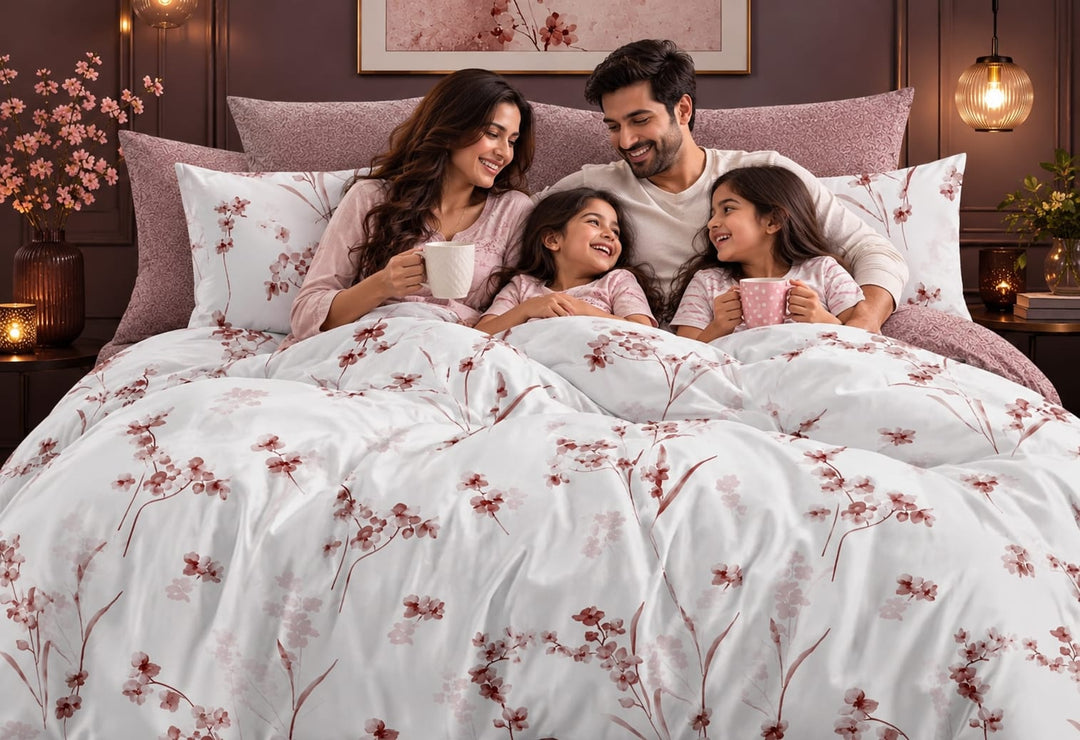 6PC King Size Cherry Blossom Bedding Set with Duvet, Fitted Sheet &amp; Pillowcases (6FS190)