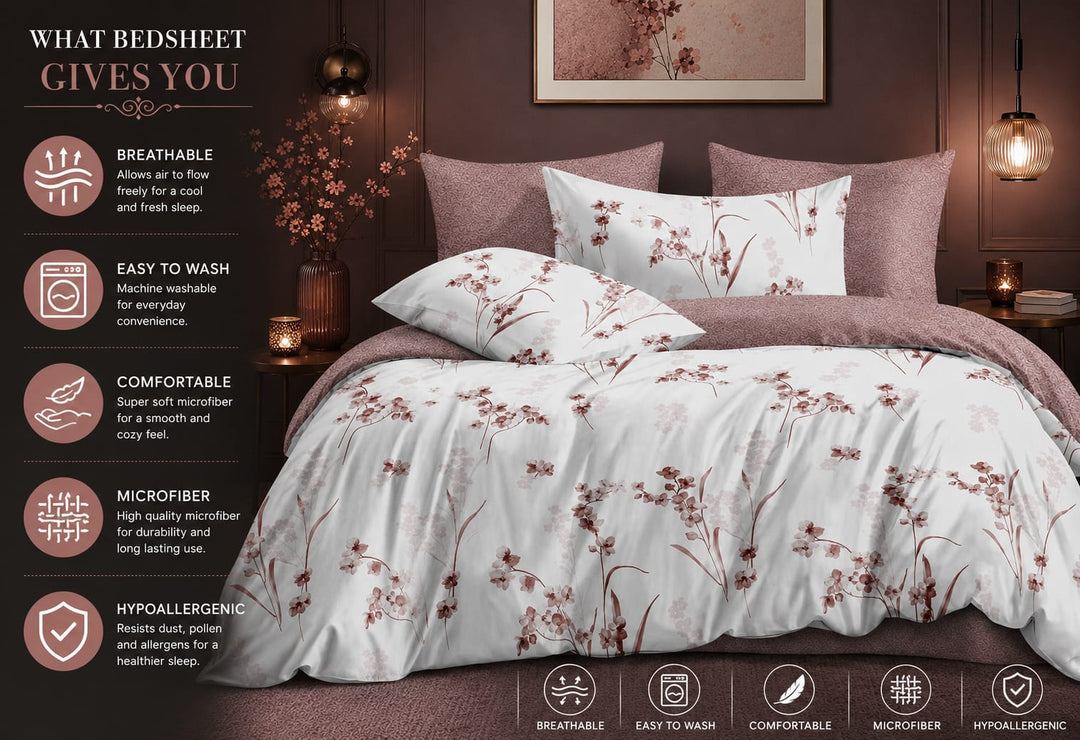 6PC King Size Cherry Blossom Bedding Set with Duvet, Fitted Sheet &amp; Pillowcases (6FS190)