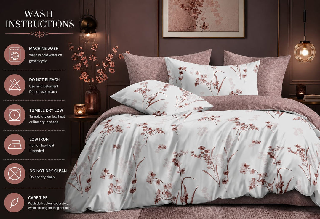 6PC King Size Cherry Blossom Bedding Set with Duvet, Fitted Sheet &amp; Pillowcases (6FS190)