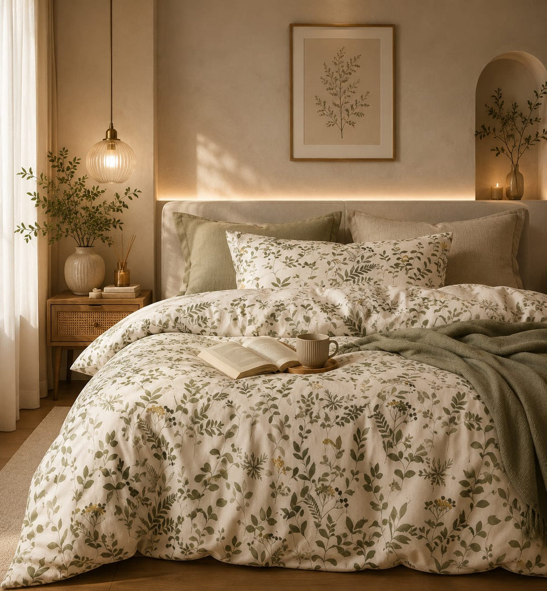 6PCs King Size Botanical Floral Bedding Set with Duvet Cover Fitted Sheet &amp; Pillowcases (6FS192)