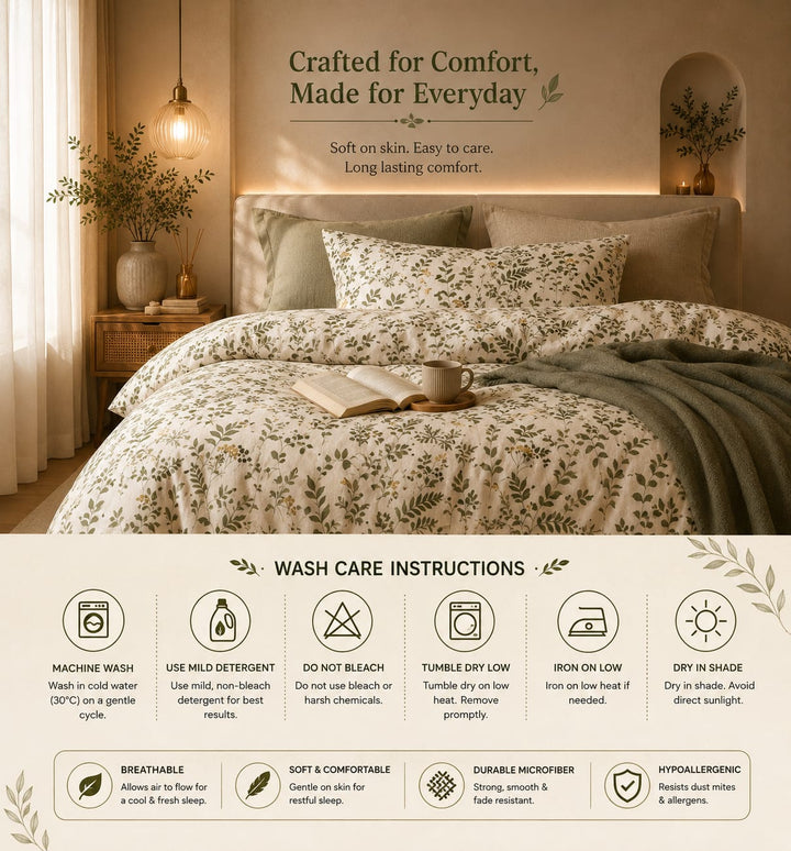 6PCs King Size Botanical Floral Bedding Set with Duvet Cover Fitted Sheet &amp; Pillowcases (6FS192)
