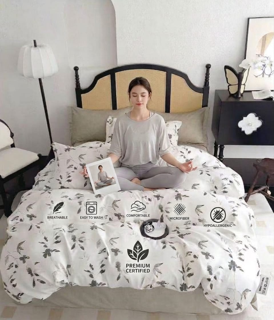 6PCs King Size Minimalist Leaf Bed Set with Duvet Cover Fitted Sheet &amp; Pillowcases (6FS194)