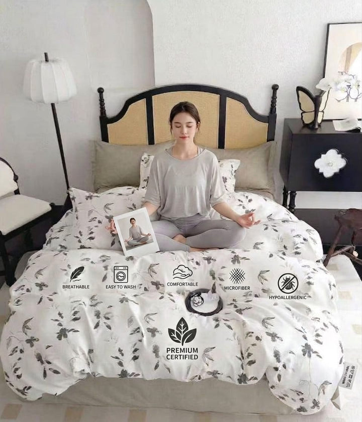 6PCs King Size Minimalist Leaf Bed Set with Duvet Cover Fitted Sheet &amp; Pillowcases (6FS194)