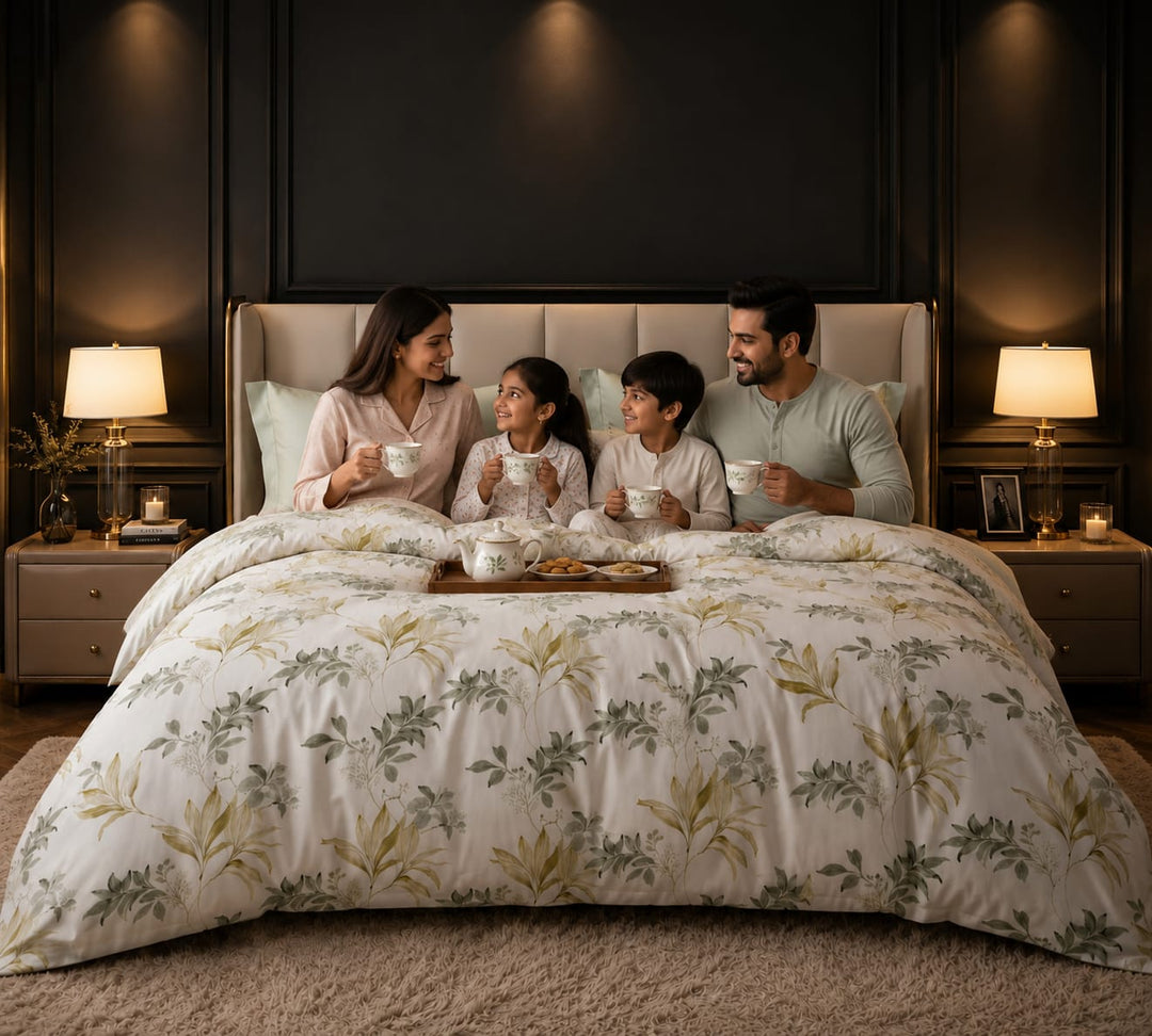 6 PCs King Size Botanical Leaf Bedding Set with Duvet Cover Fitted Sheet &amp; Pillowcases (6FS195)