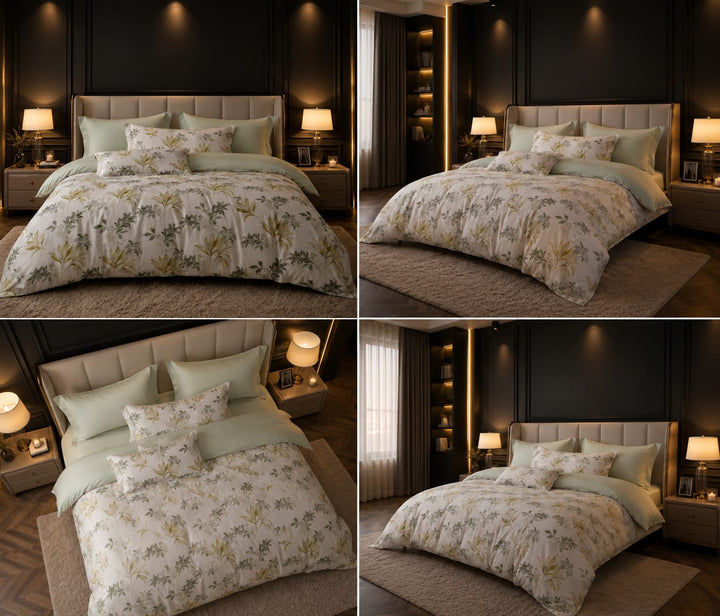 6 PCs King Size Botanical Leaf Bedding Set with Duvet Cover Fitted Sheet &amp; Pillowcases (6FS195)