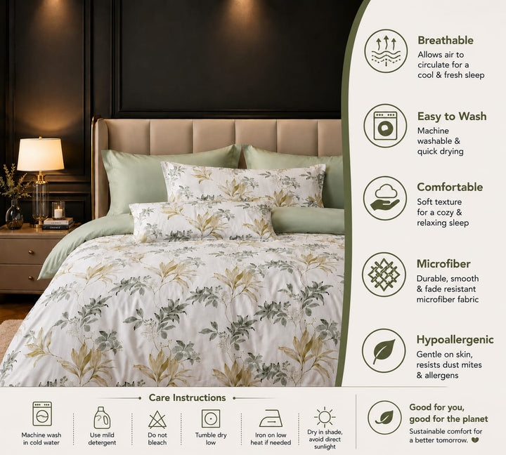 6 PCs King Size Botanical Leaf Bedding Set with Duvet Cover Fitted Sheet &amp; Pillowcases (6FS195)