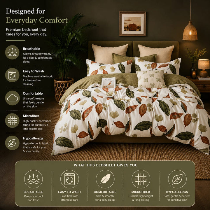 6 PCs King Size Tropical Leaf Bedding Set with Duvet Cover Fitted Sheet &amp; Pillowcases (6FS199)