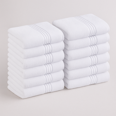 White Towel Set 12 PCs  –  Face Towels for Luxury Comfort 100% Soft Cotton (White)