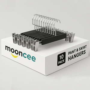 Hanger clip set with black clamps and metal hooks, simple solution for hanging clothes