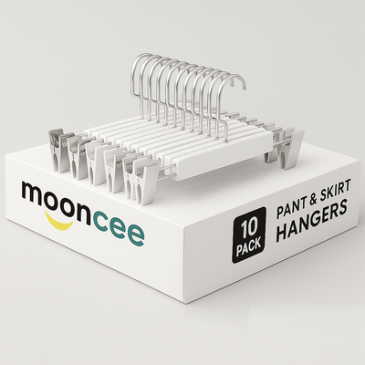 Wooden 10 PCs White Clip Hangers Set with Metal Clips – Premium White Wooden Hangers