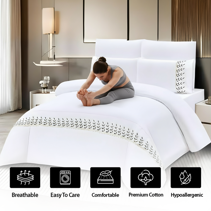 King Size Bed Sheets Cotton Wedding Set 6 PCs– Soft, Durable & Comfortable (White Black)