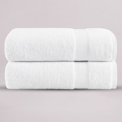 Two spa white bath towels set  stacked 